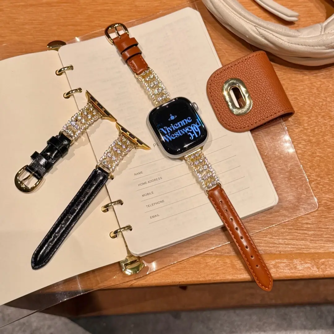 Elegant Rhinestone Leather Strap for Apple Watch