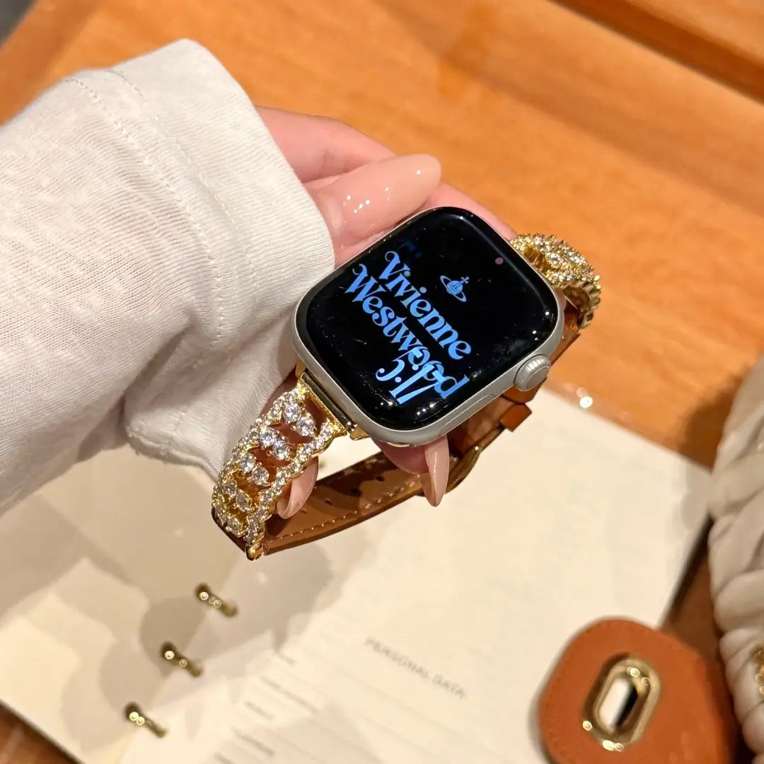 Elegant Rhinestone Leather Strap for Apple Watch