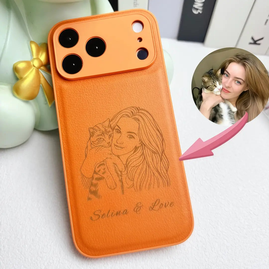 Custom Photo Line Art Case-Pebbled Leather